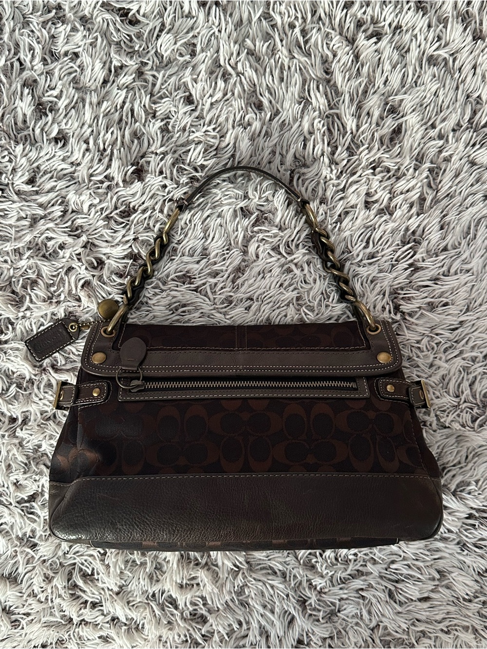 Coach Brown Signature Canvas Shoulder Bag with Brass Hardware - Picture 3 of 8